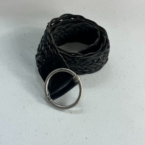 Calvin Klein Jeans Black Leather Braided Belt Women's Large Silver Circle Buckle - Picture 5 of 7
